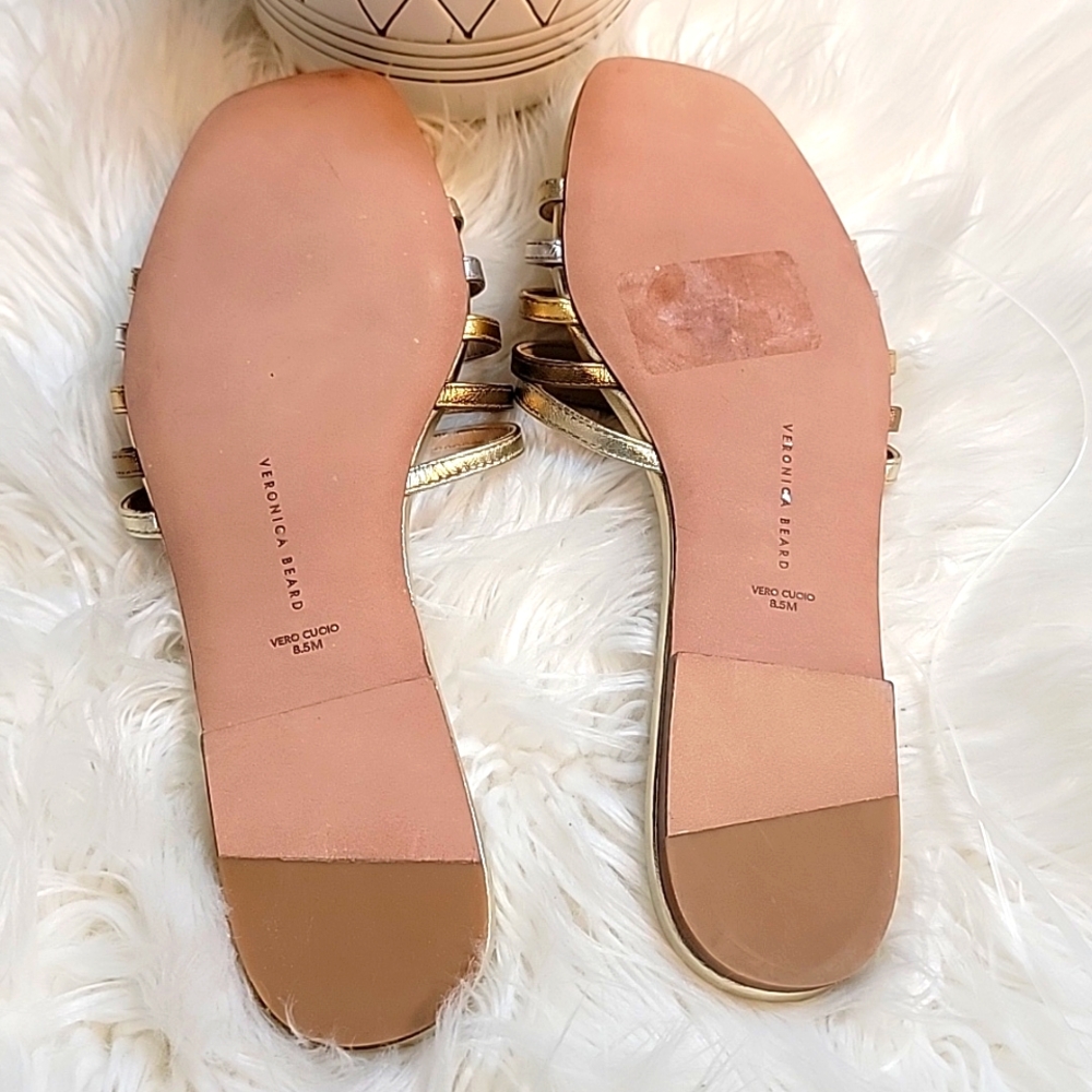 Veronica Beard | Mazon Platinum Metallic Strappy Slide Sandals - Picture 10 of 10